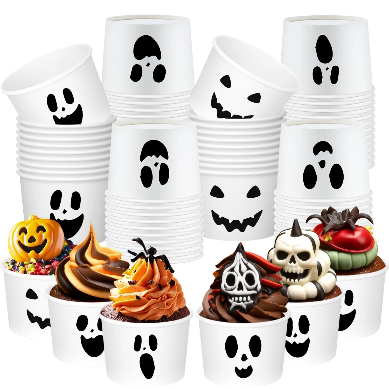 CHENGU Paper snack and dessert cups, White, Classic Ghost, 180 pcs