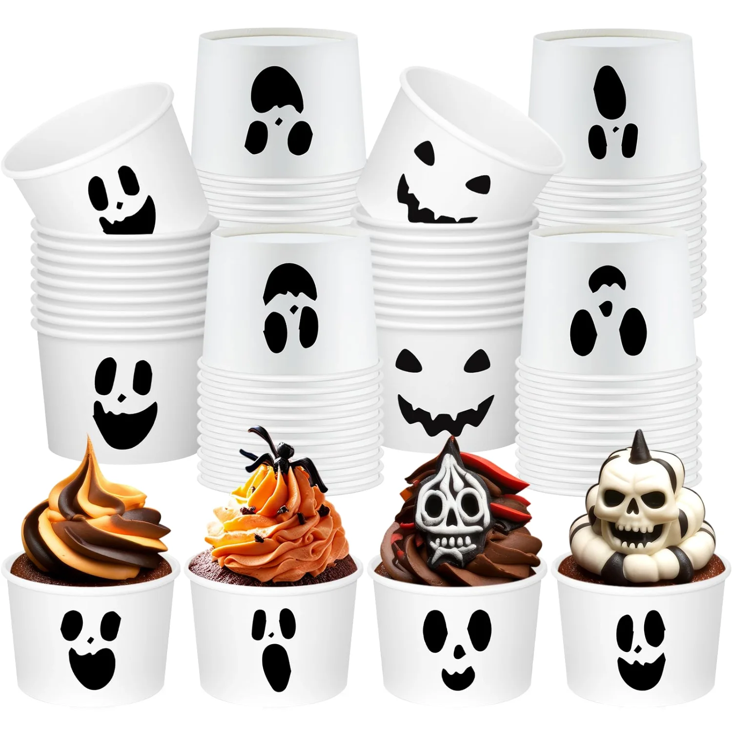 CHENGU Paper snack and dessert cups, White, Classic Ghost, 60 pcs