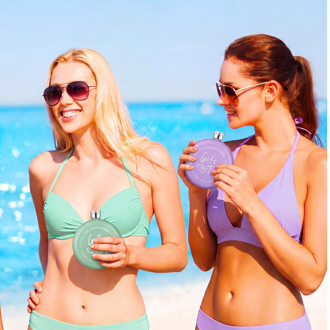 CHENGU Beach trip liquor flasks, Round Girl Trip, view 5
