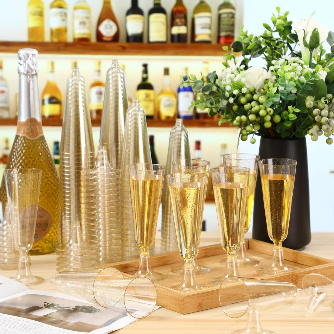 CHENGU Champagne flutes, Glitter Gold, view 2