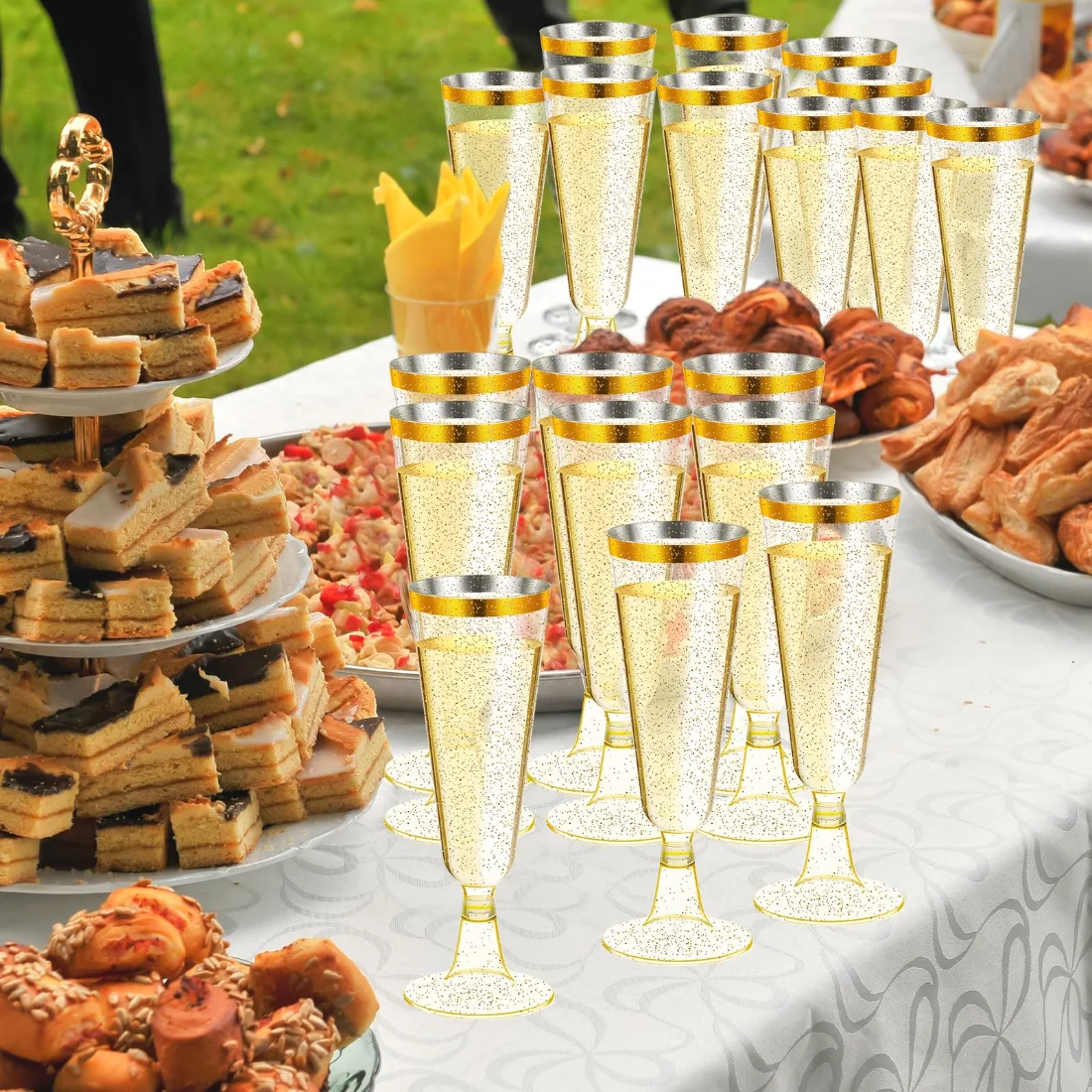 CHENGU Champagne flutes, Glitter Gold Rim, view 2