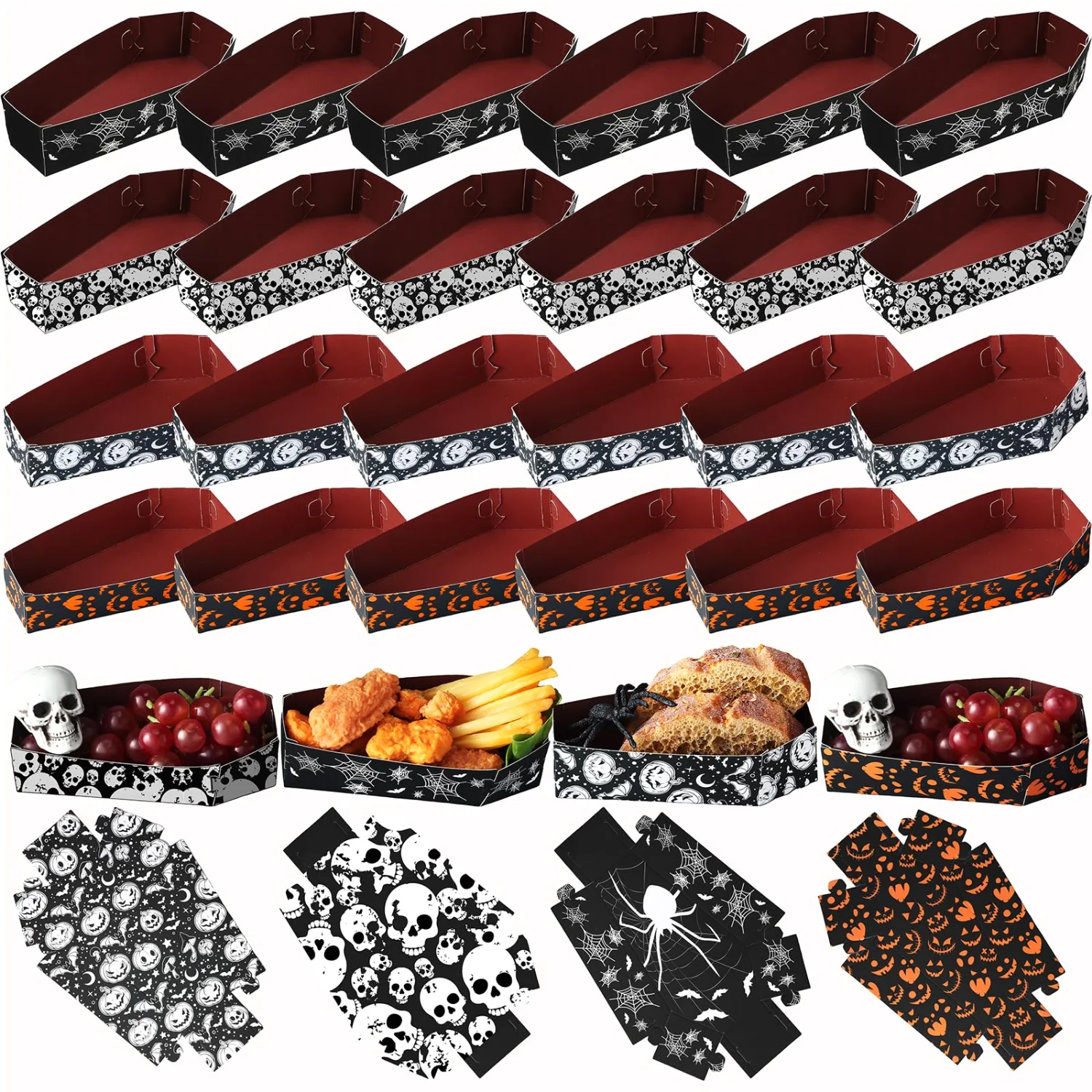 CHENGU Halloween coffin snack trays, Bat, 12 pcs