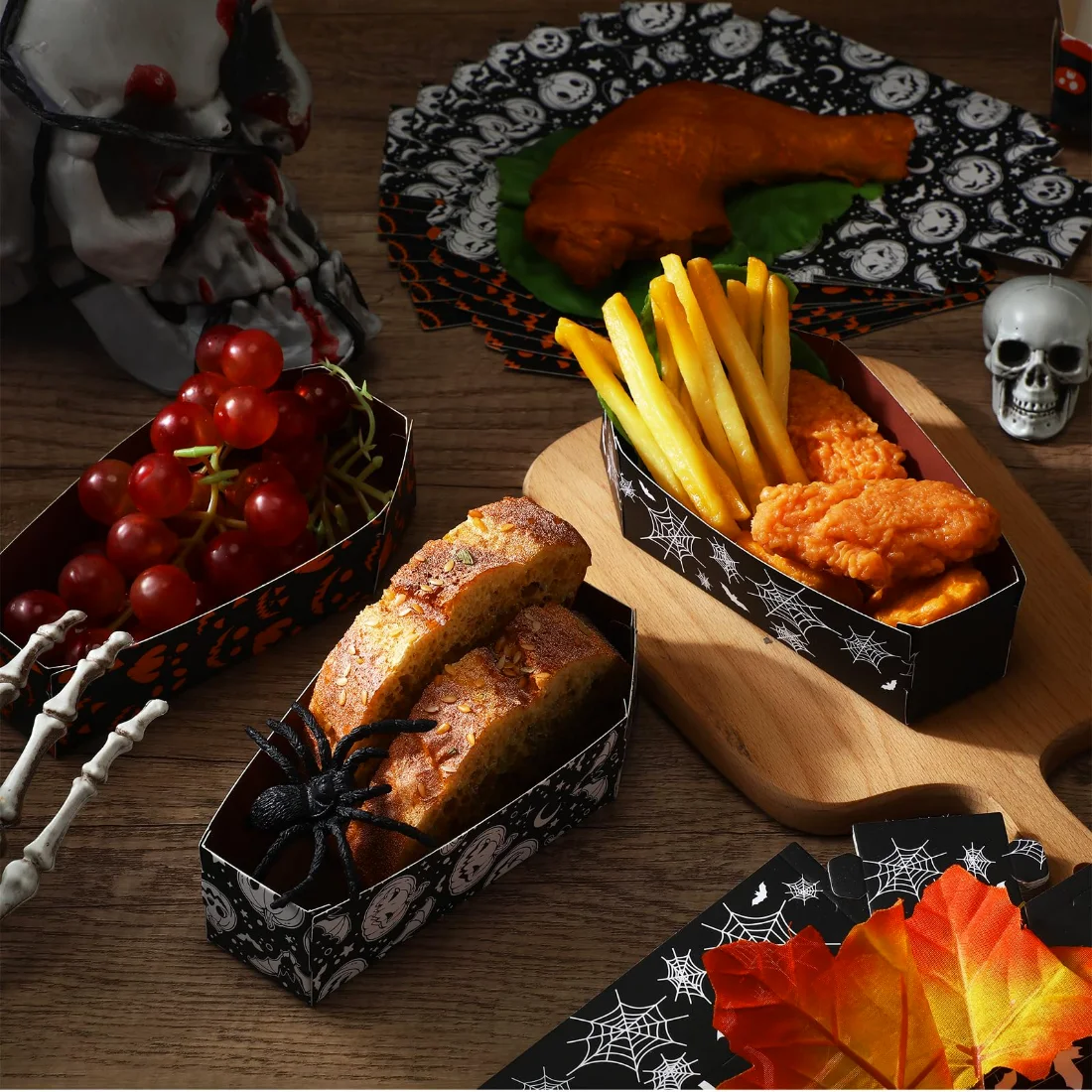 CHENGU Halloween coffin snack trays, Skull, Pumpkin, Spider, Demon, 24 pcs, view 3
