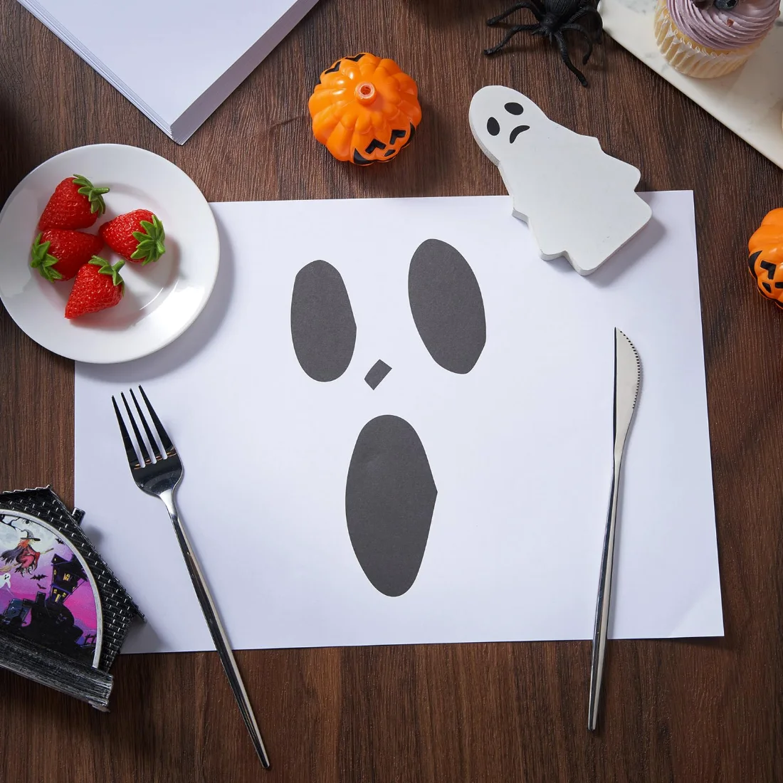 CHENGU Halloween ghost placemats, White Ghost, view 4