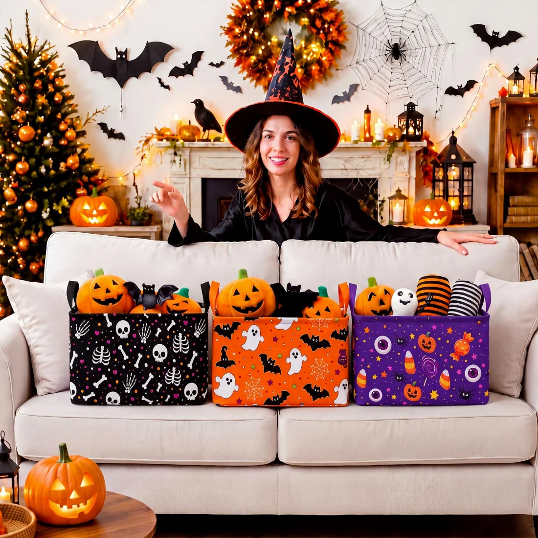 CHENGU Collapsible holiday storage bins, Classic Halloween, 6 pcs, view 3