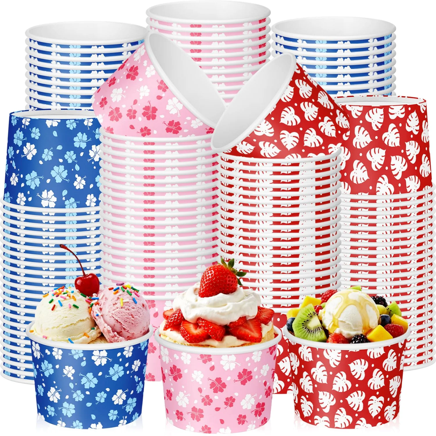 CHENGU Paper snack and dessert cups, Colorful, Tropical Leaves, 60 pcs