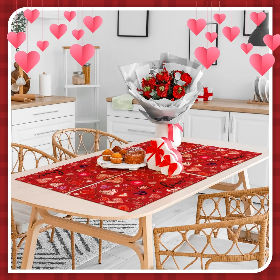 CHENGU Reversible holiday placemats, Pink Red, 12 x 18 inches Rectangle, 12 pcs, view 4