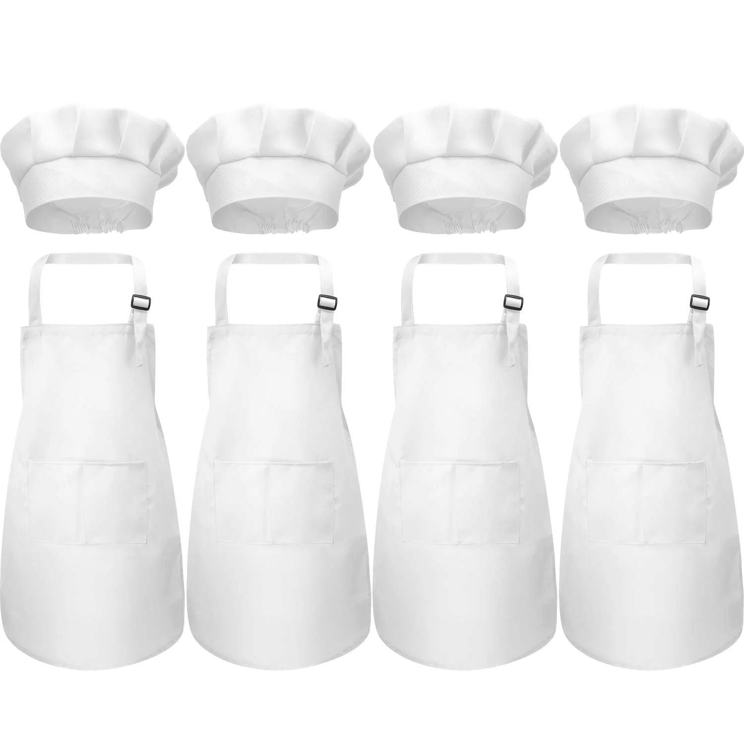 CHENGU Kids apron and chef hat set, White, Medium, Ages 7-13