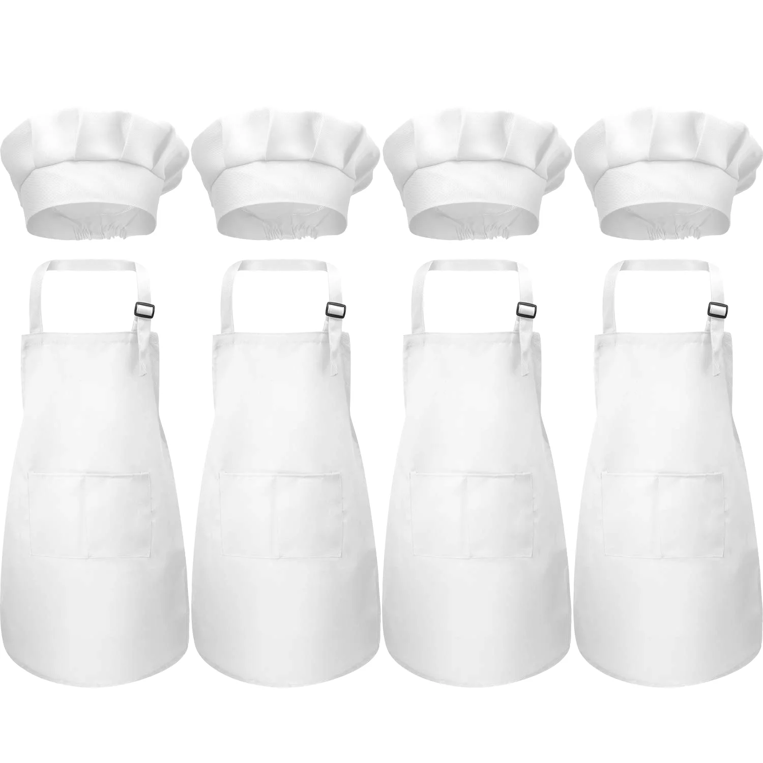 CHENGU Kids apron and chef hat set, White, Small, Ages 3-6
