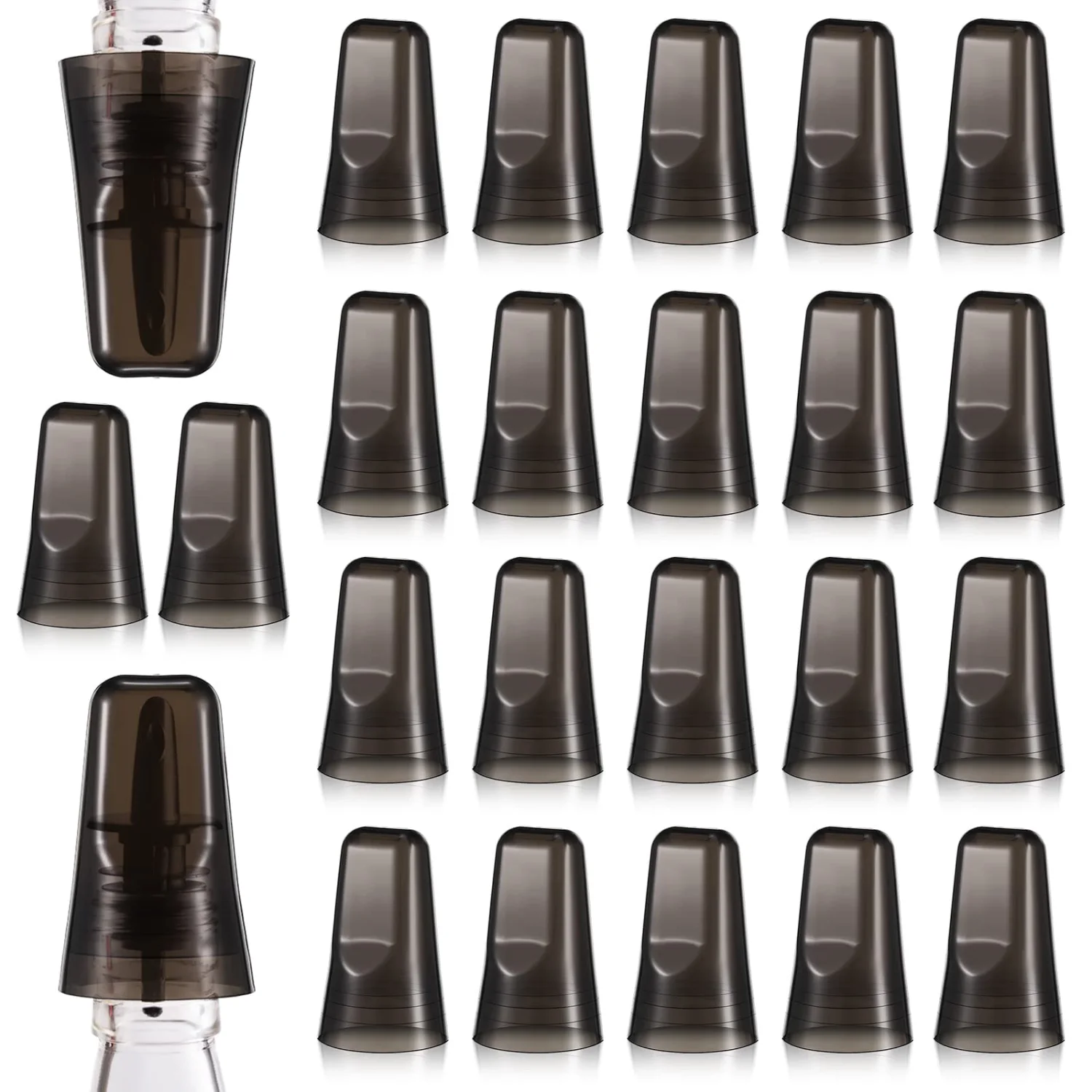 CHENGU Liquor bottle pour spout covers, Black, 24 pcs