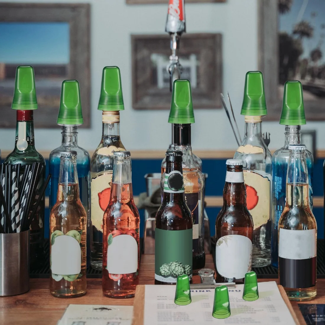 CHENGU Liquor bottle pour spout covers, Green, 36 pcs, view 5