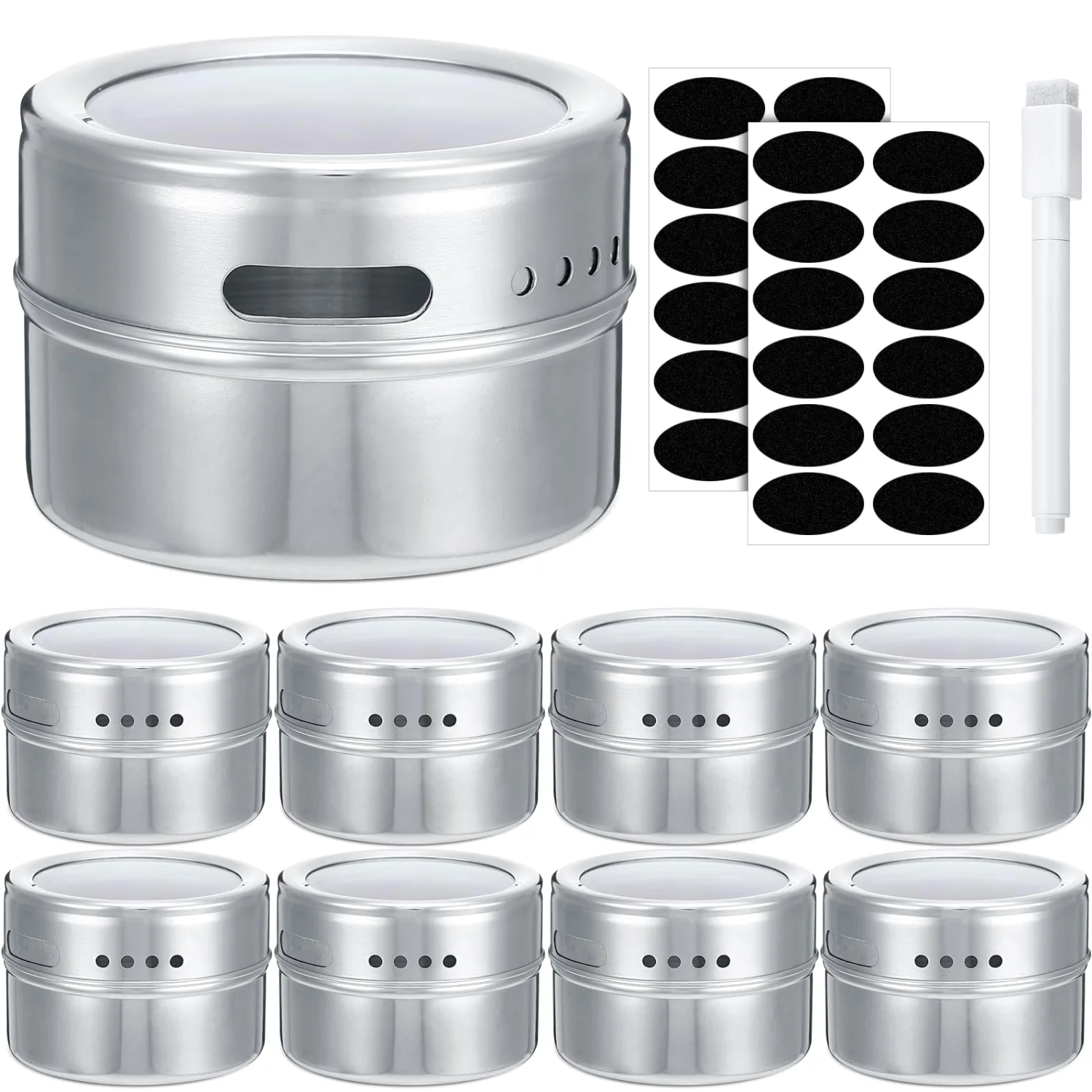 CHENGU Magnetic spice jars, Silver, 3 oz, 8 pcs