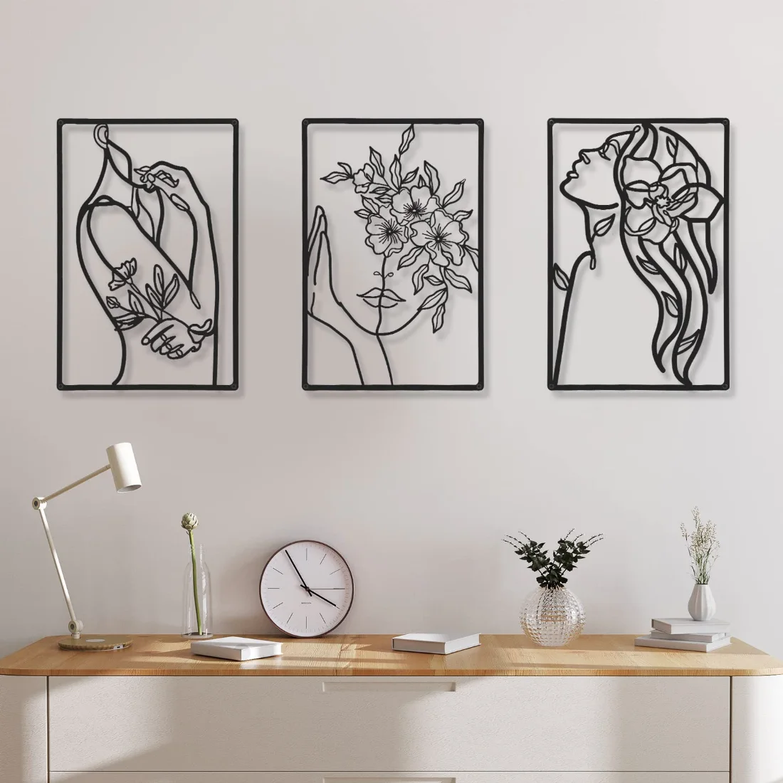 CHENGU Abstract woman line wall art, Flower, view 5