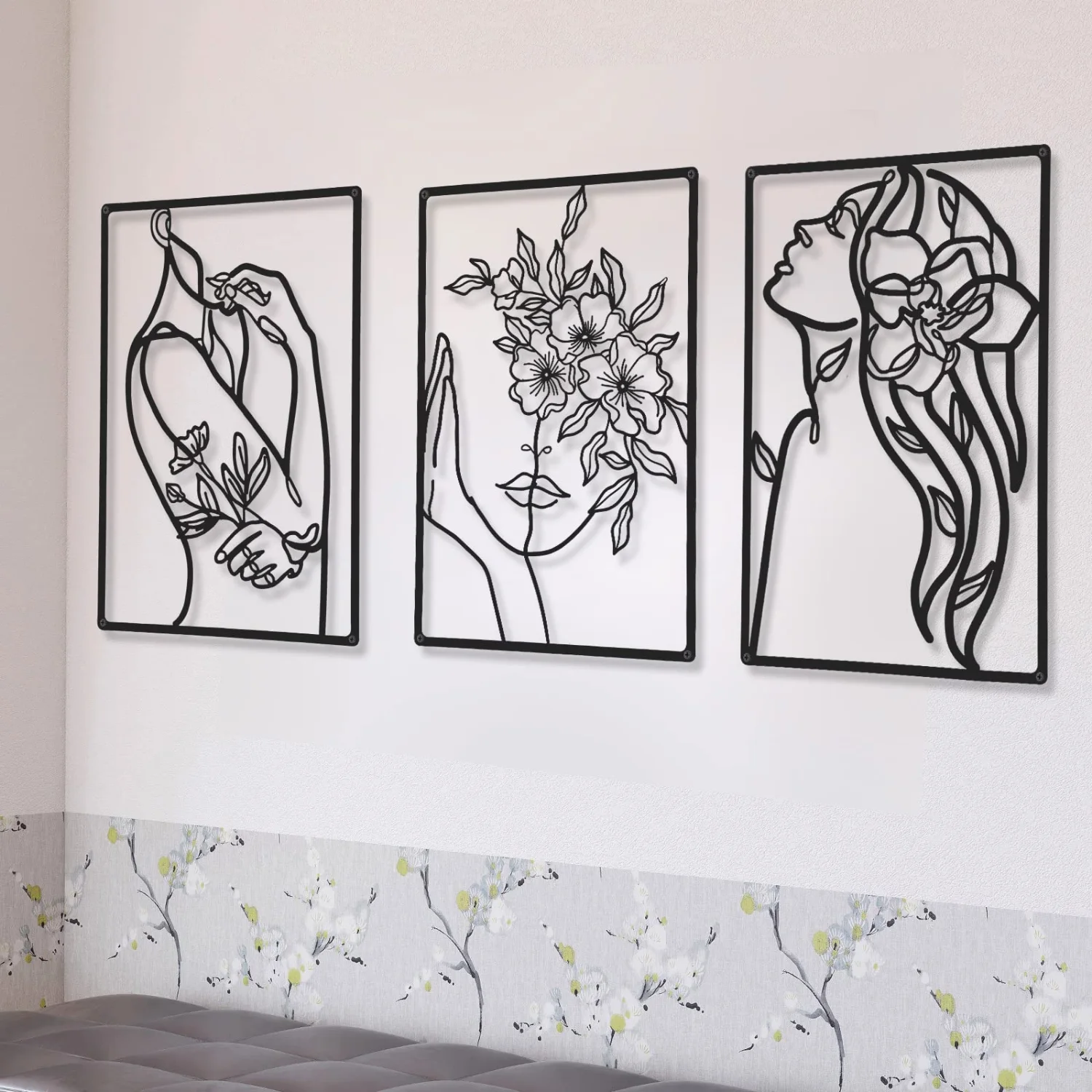 CHENGU Abstract woman line wall art, Flower