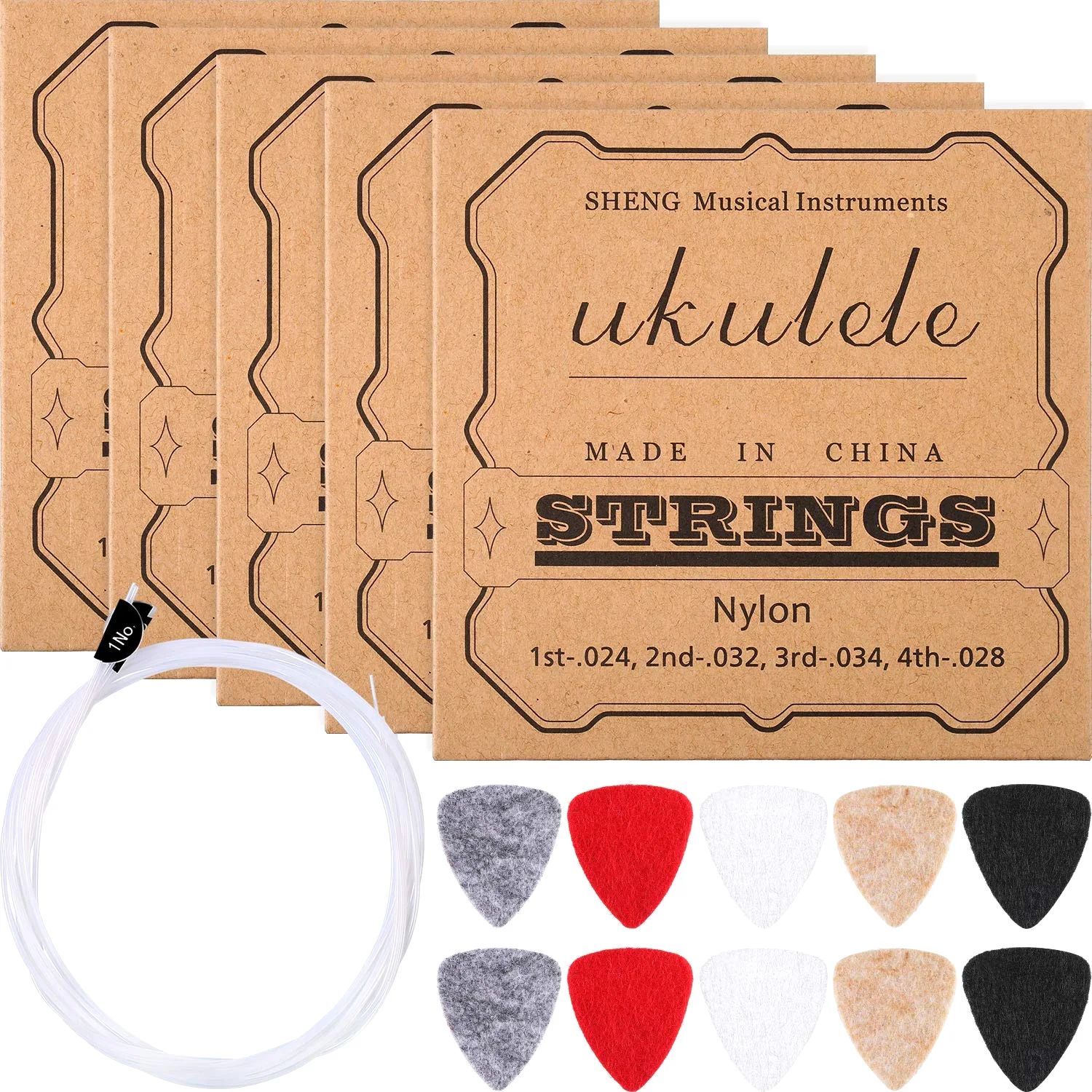 CHENGU Nylon ukulele strings and picks