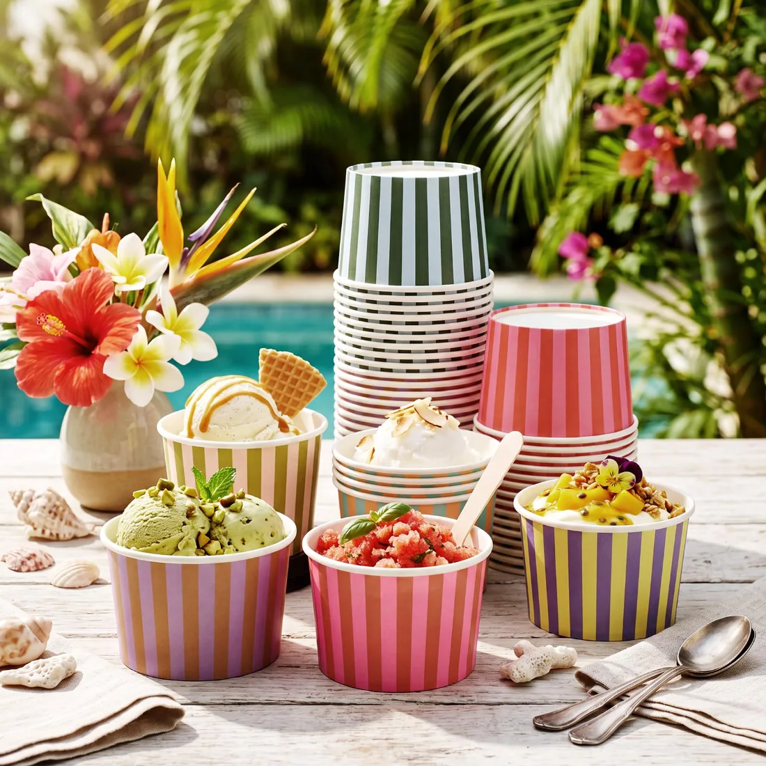 CHENGU Paper snack and dessert cups, Colorful, Stripe, 60 pcs, view 2