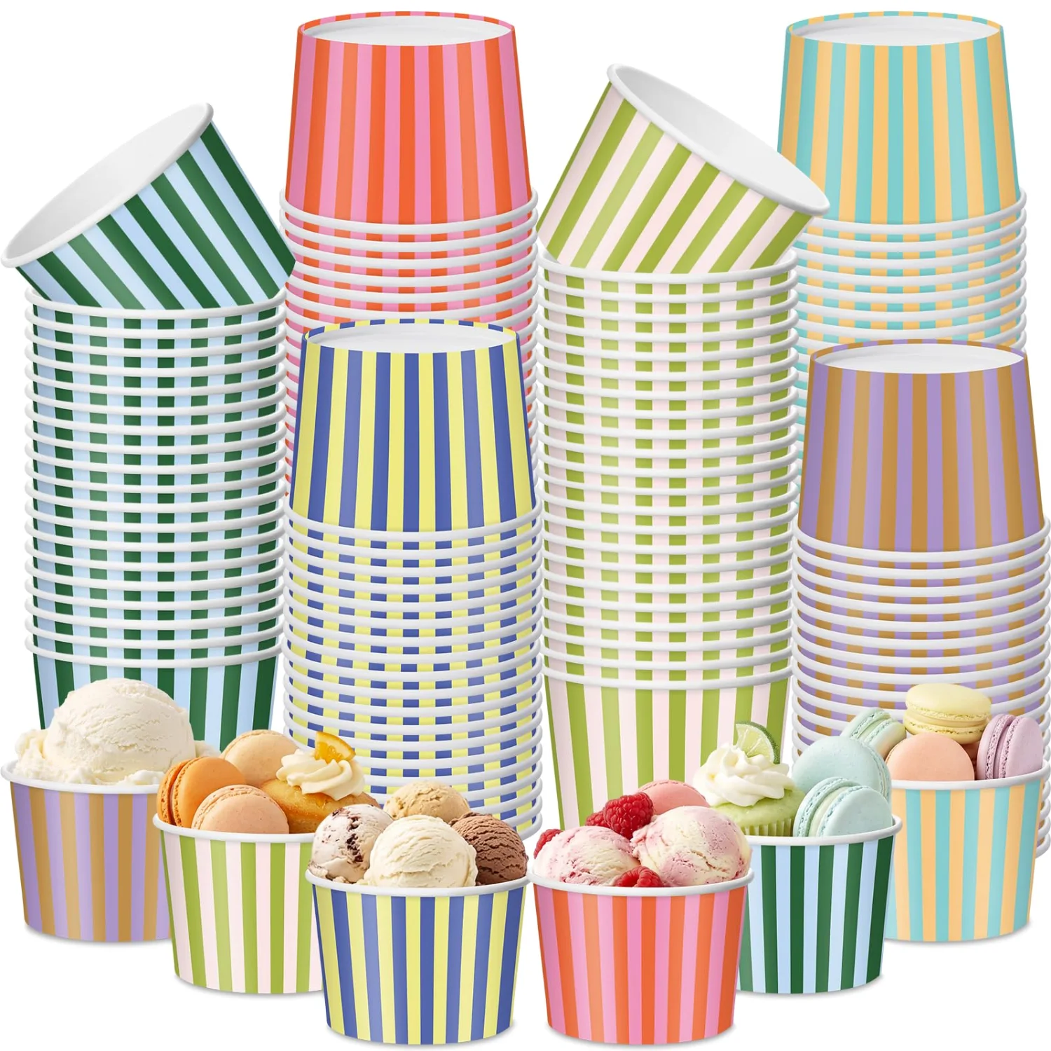 CHENGU Paper snack and dessert cups, Colorful, Stripe, 60 pcs