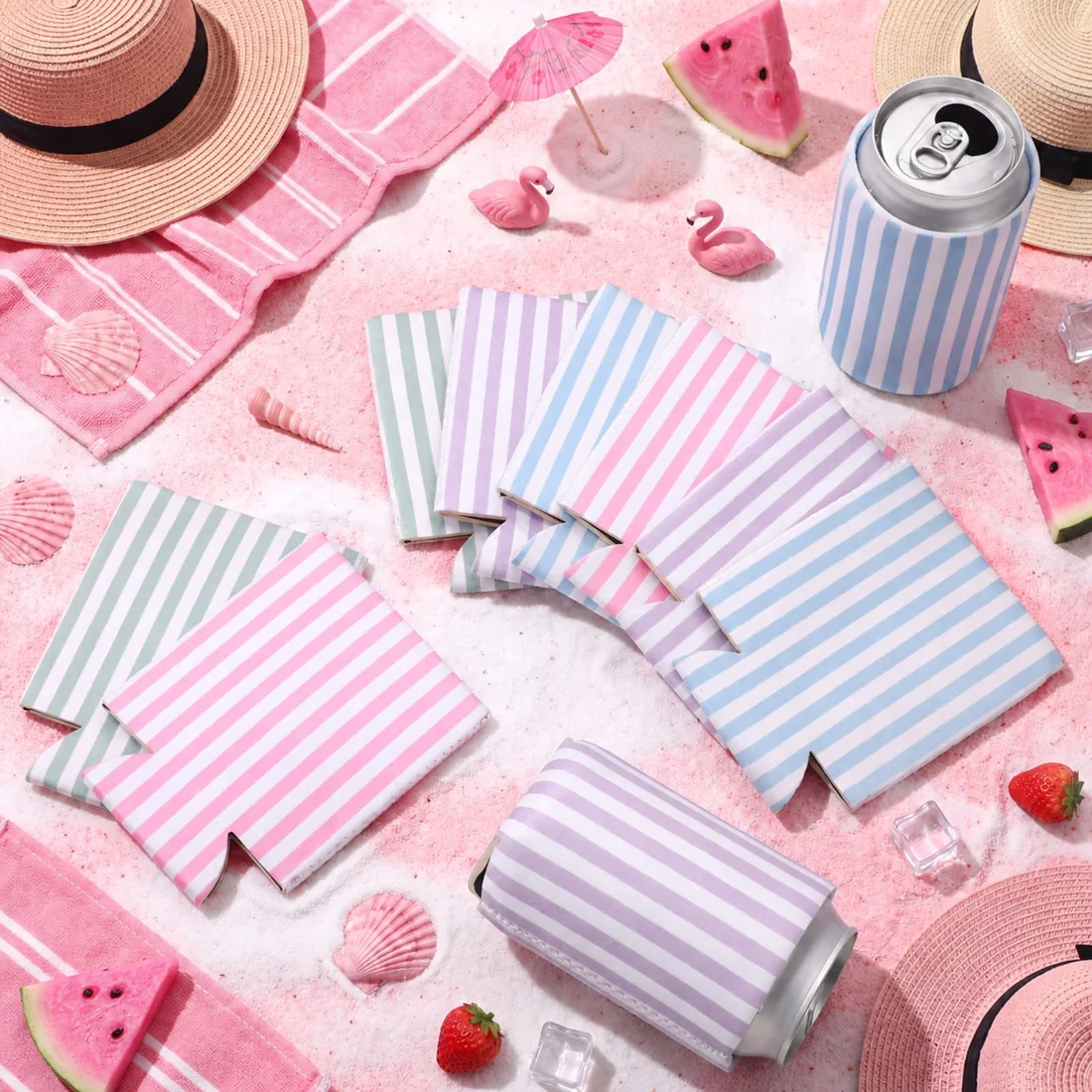 CHENGU Can coolers, 16 pcs, 4.9 inches, Pastel Striped, view 2