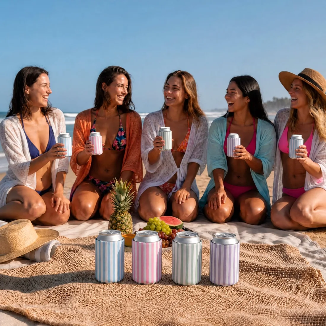 CHENGU Can coolers, 16 pcs, 4.9 inches, Pastel Striped, view 3