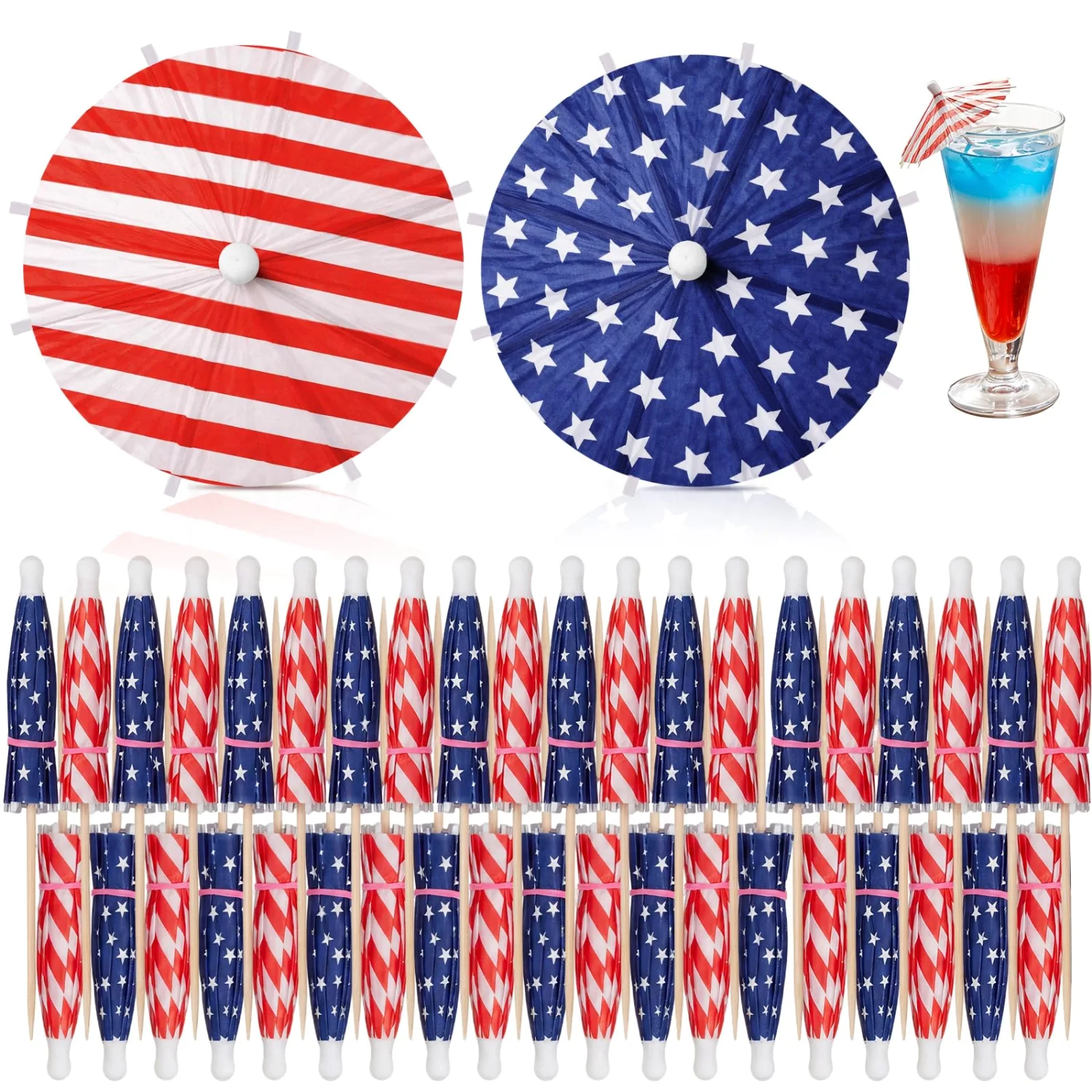 CHENGU Patriotic cocktail umbrella picks, Stars & Stripes