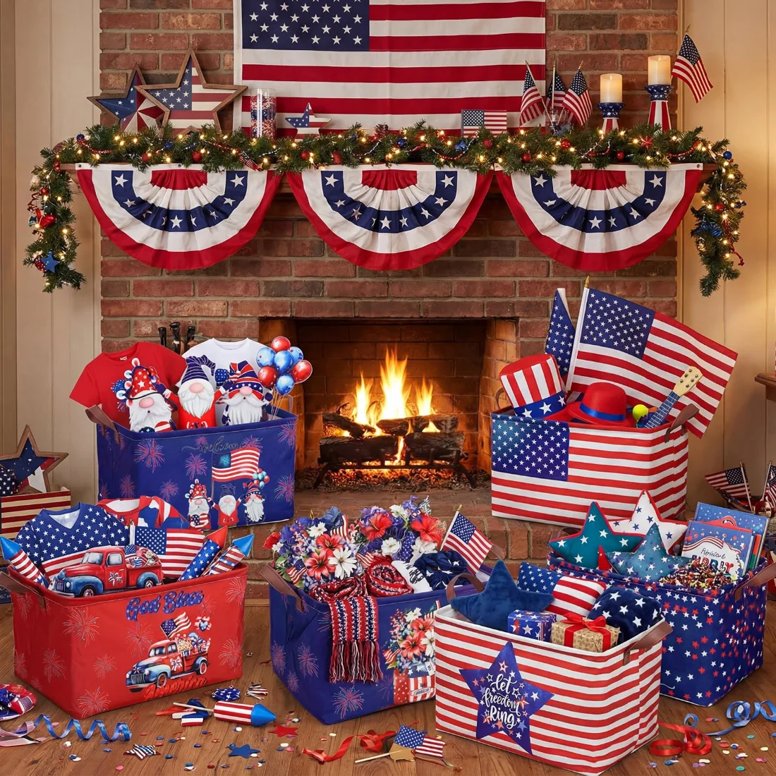 CHENGU Collapsible holiday storage bins, Patriotic, 6 pcs, view 2