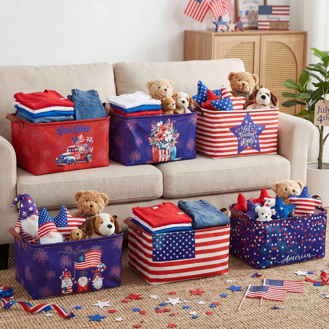 CHENGU Collapsible holiday storage bins, Patriotic, 6 pcs, view 3