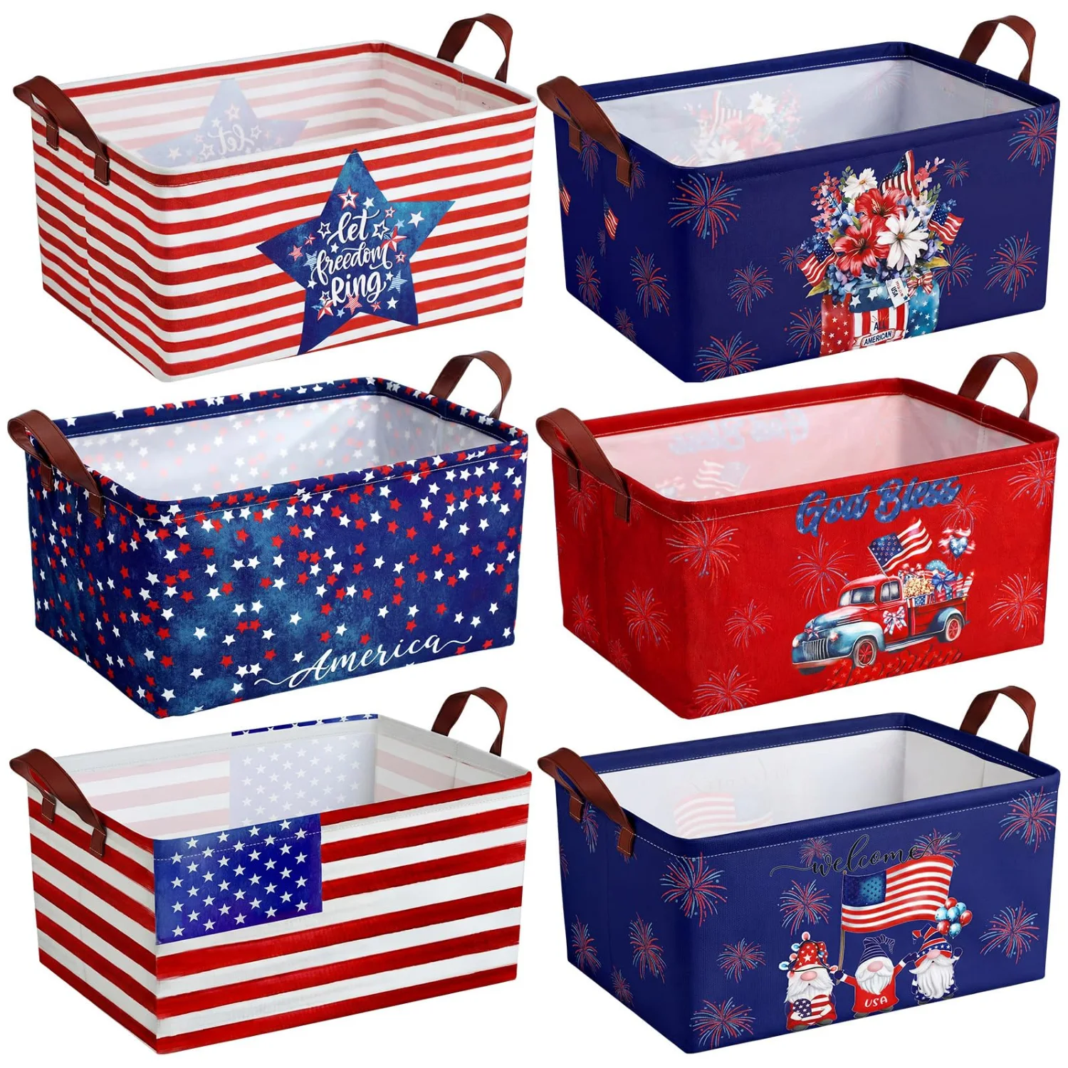 CHENGU Collapsible holiday storage bins, Patriotic, 6 pcs