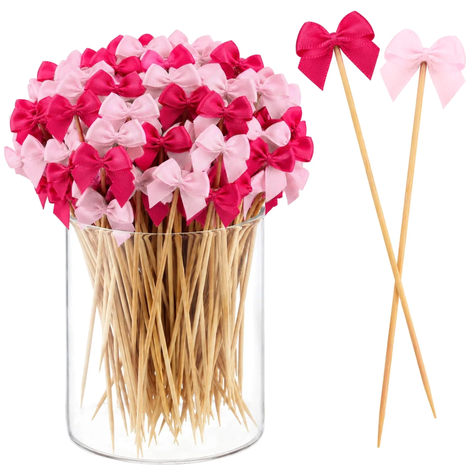 CHENGU Cocktail picks, 200 pcs, Light Pink, Bow