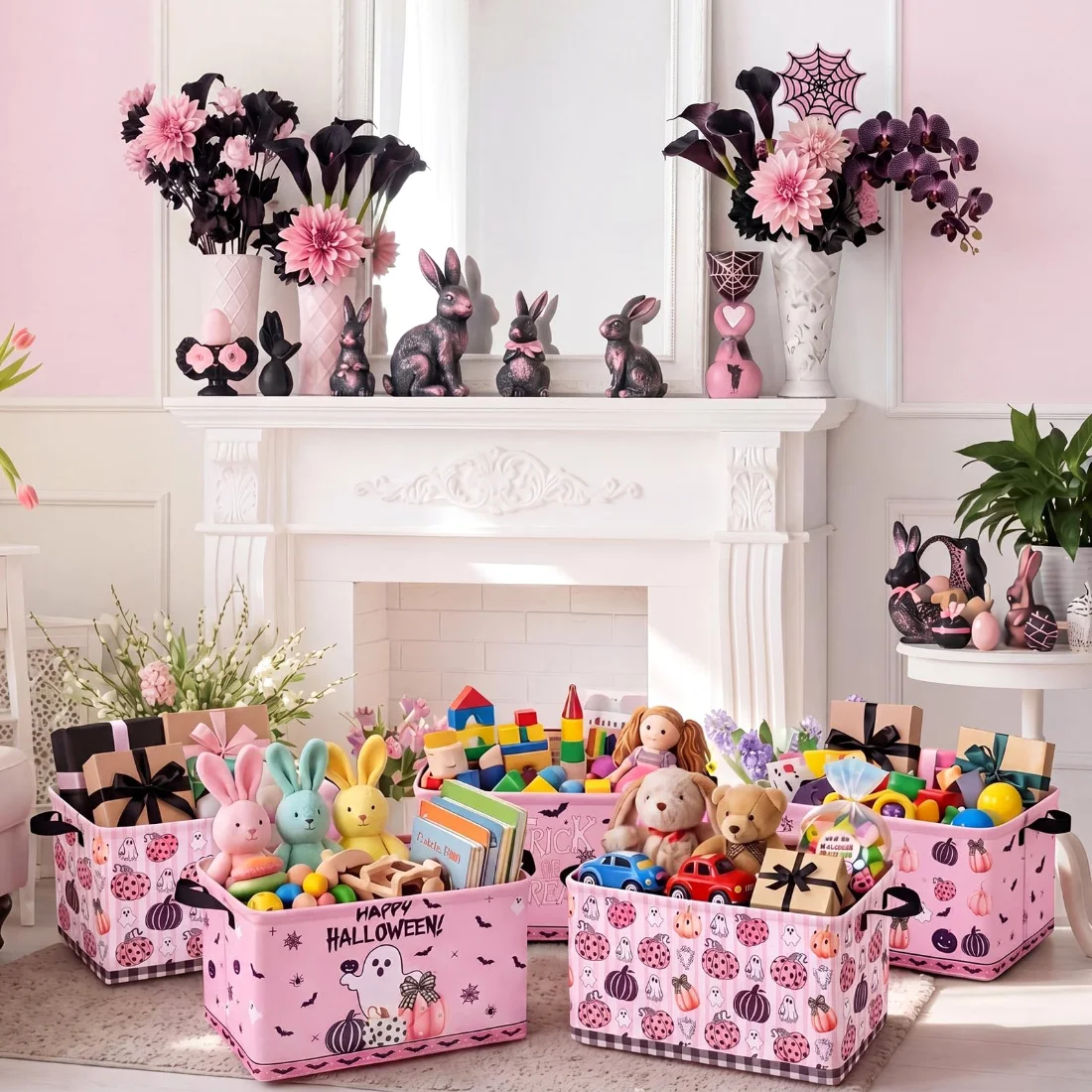 CHENGU Collapsible holiday storage bins, Pink Halloween, 6 pcs, view 2