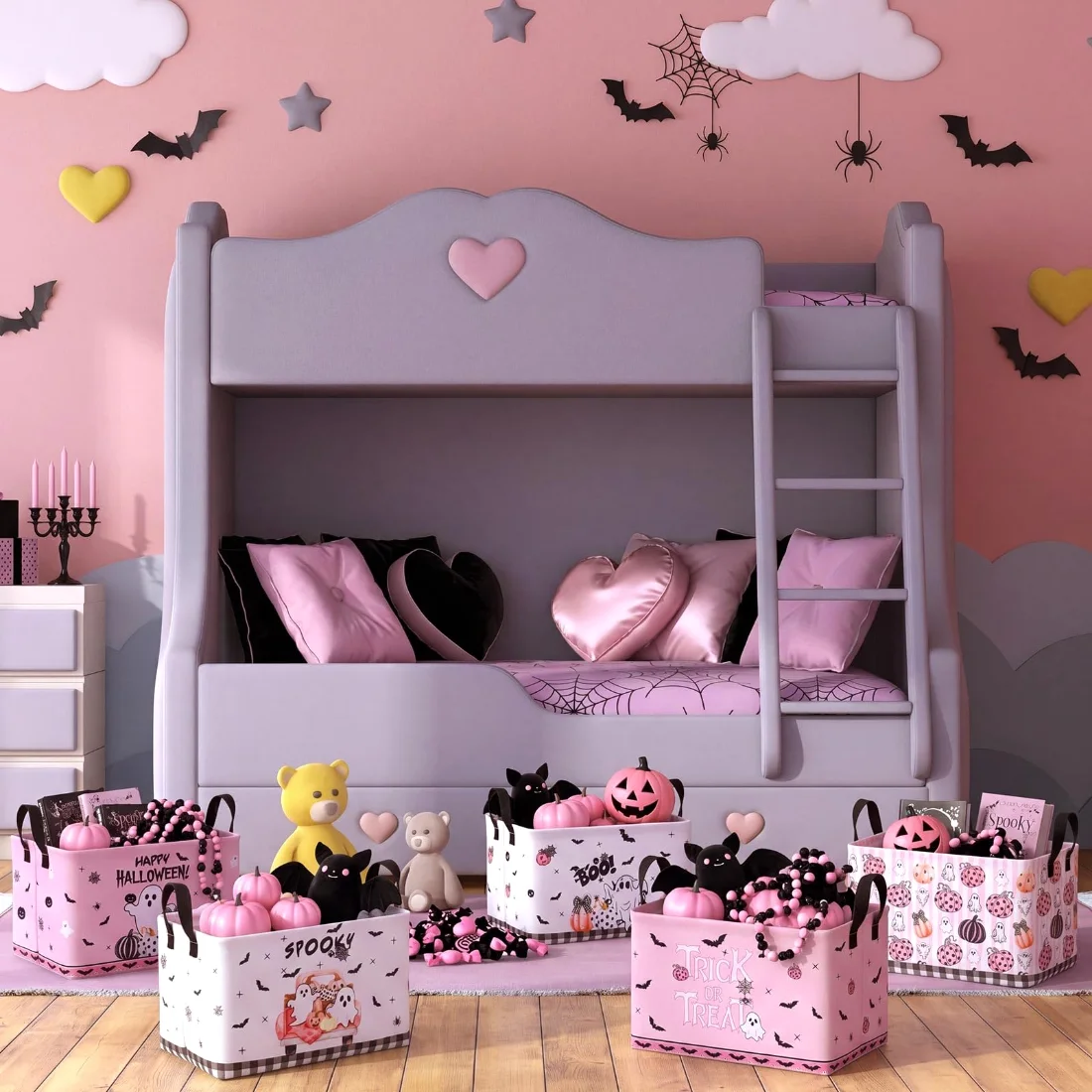 CHENGU Collapsible holiday storage bins, Pink Halloween, 6 pcs, view 3