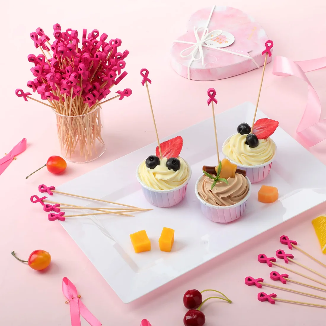 CHENGU Pink ribbon cocktail picks, view 4