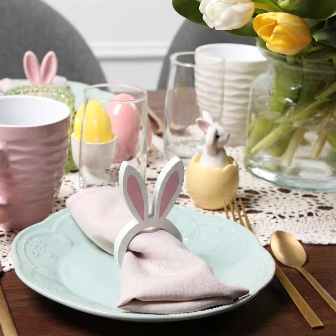 CHENGU Napkin rings, 12 pcs, Pink White, Rabbit, view 2