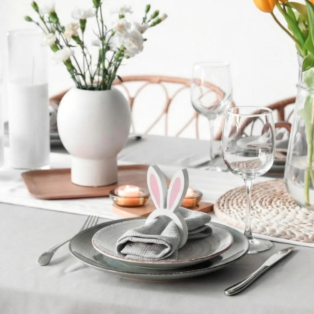 CHENGU Napkin rings, 12 pcs, Pink White, Rabbit, view 3
