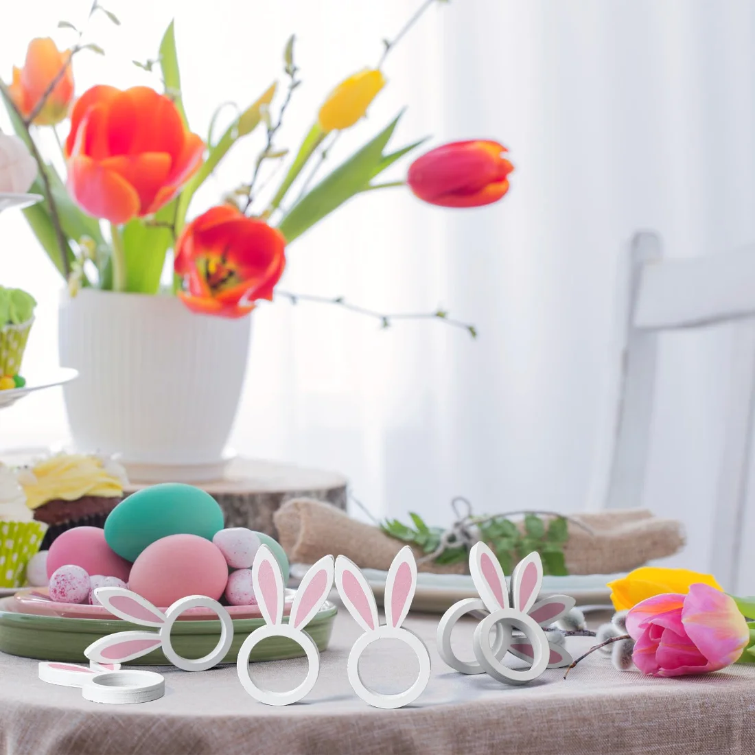 CHENGU Napkin rings, 12 pcs, Pink White, Rabbit, view 4
