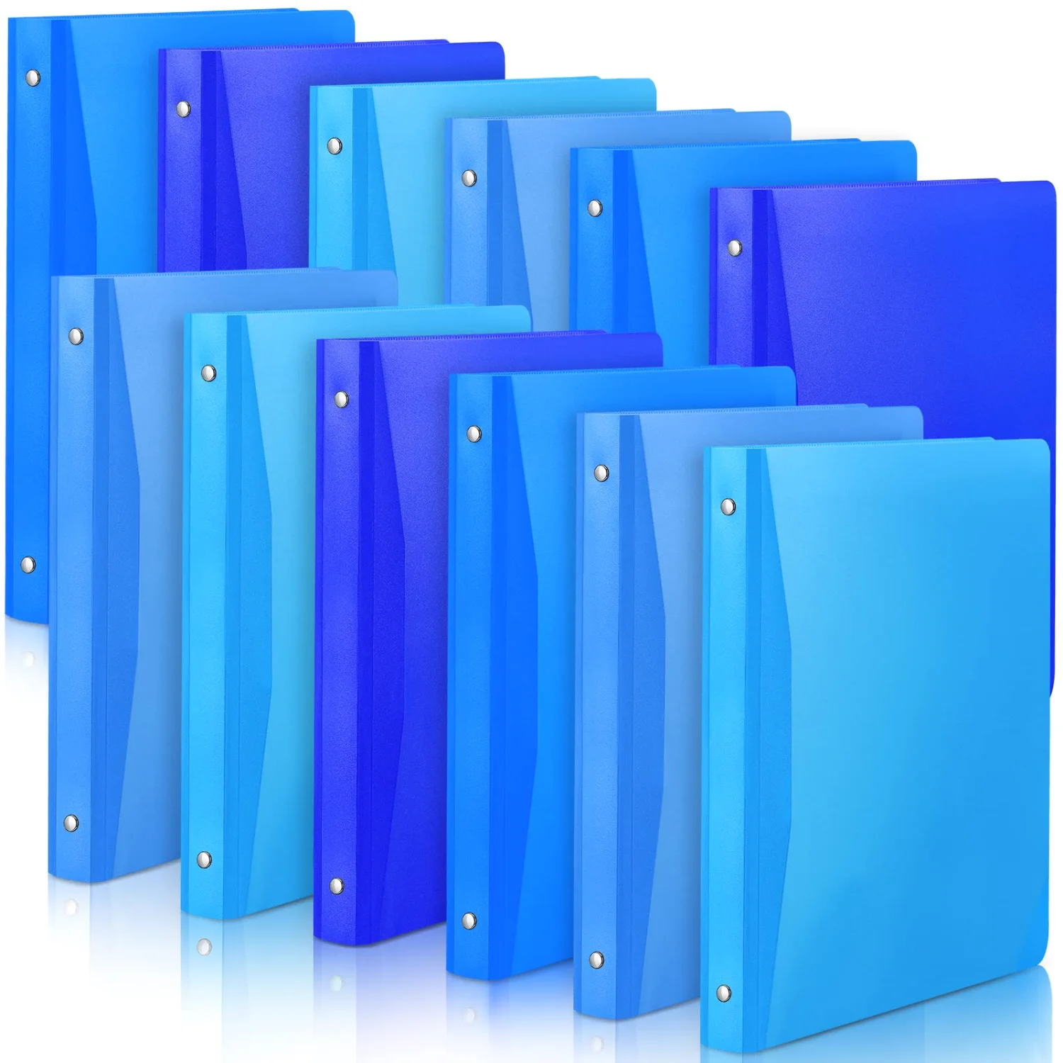 CHENGU Plastic 3-ring binders with pocket, Blue, 0.79 inches, 12 pcs