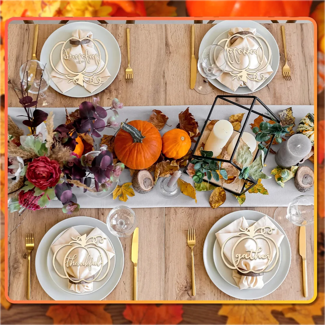 CHENGU Pumpkin wooden place card decor, view 2