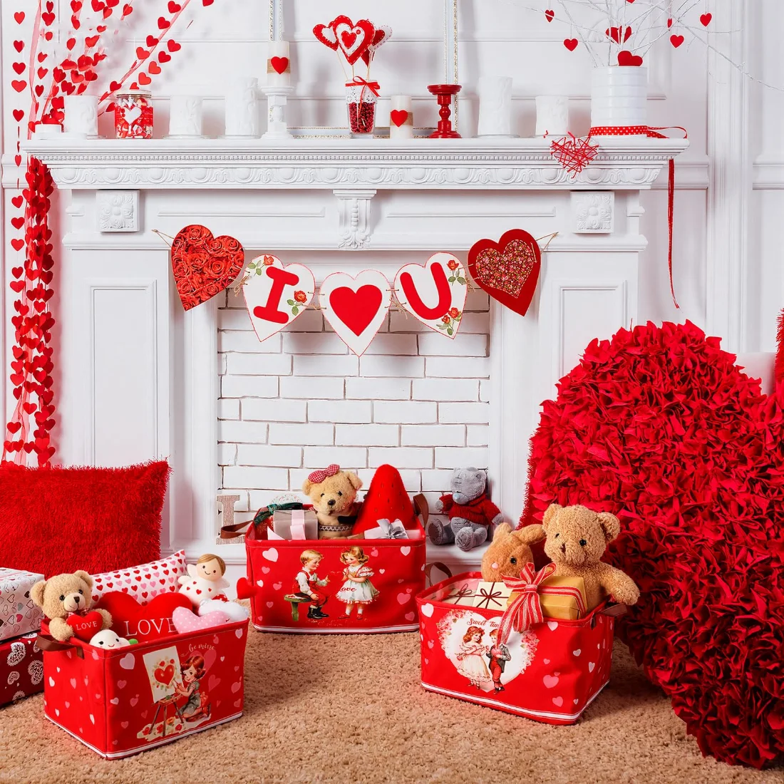 CHENGU Collapsible holiday storage bins, Red Heart, 6 pcs, view 2