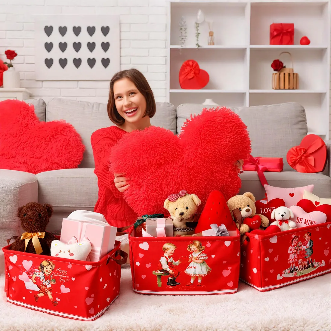 CHENGU Collapsible holiday storage bins, Red Heart, 6 pcs, view 4