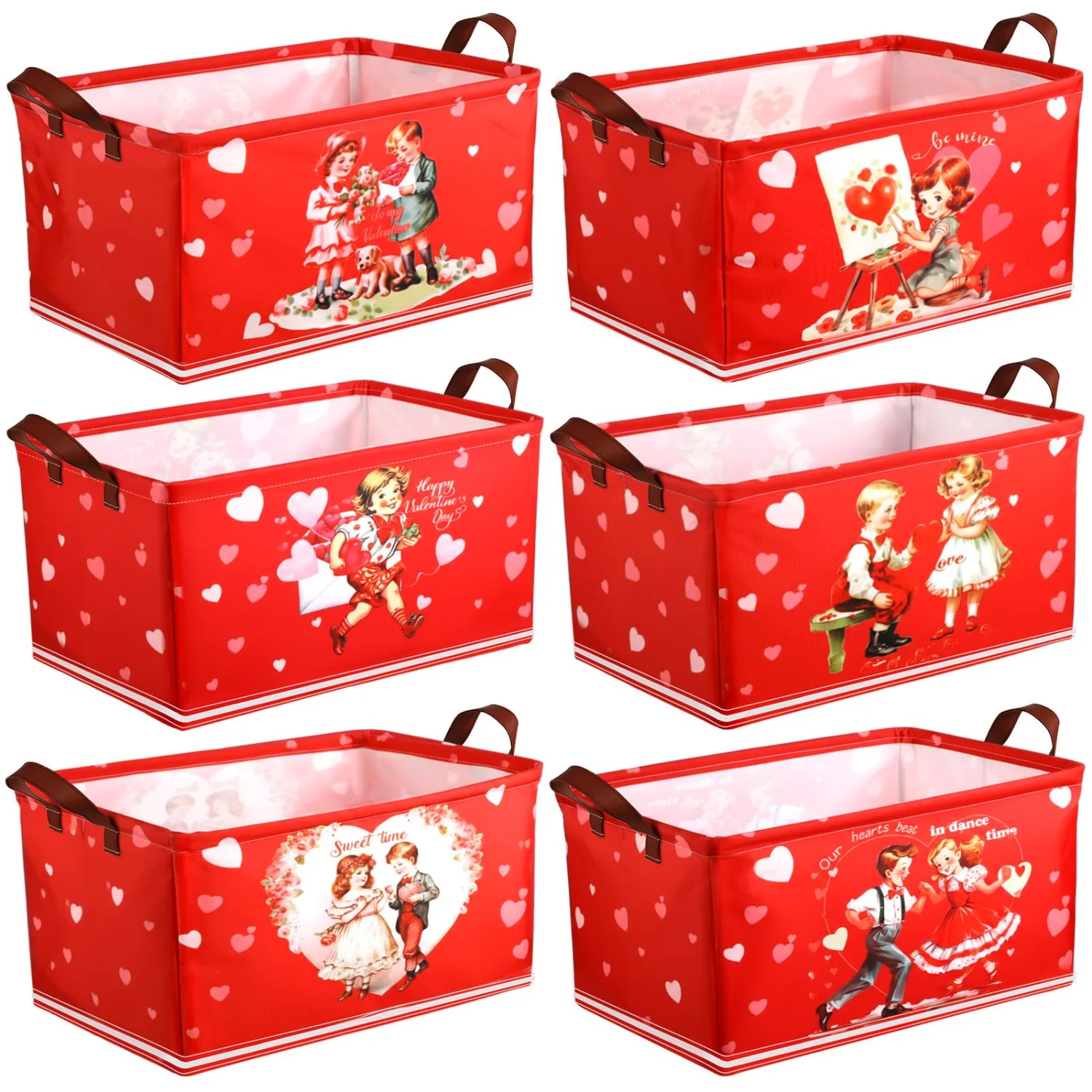 CHENGU Collapsible holiday storage bins, Red Heart, 6 pcs