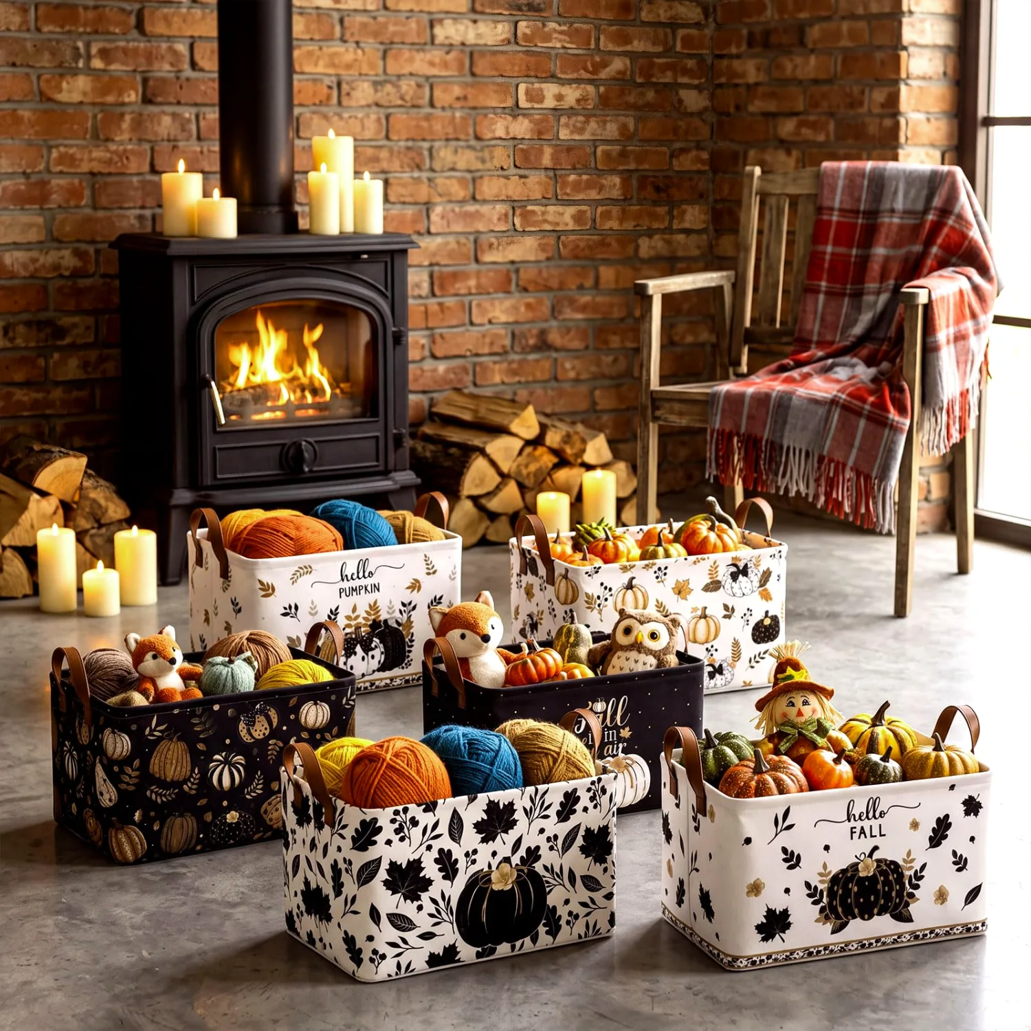 CHENGU Collapsible holiday storage bins, Dark Autumn, 6 pcs