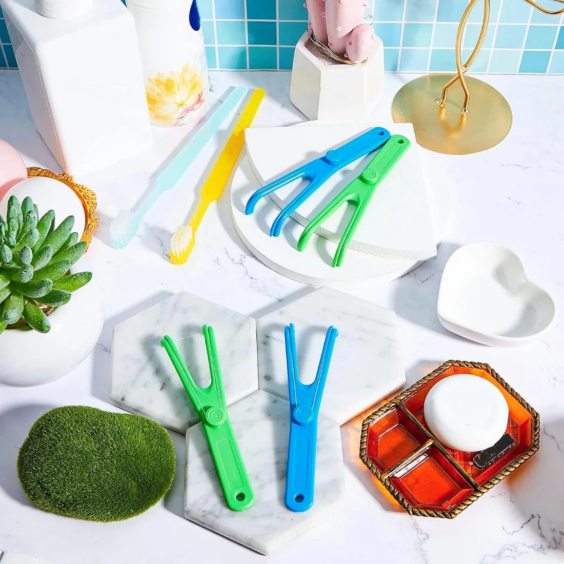 CHENGU Reusable dental floss holders, Blue, Green, 4 pcs, view 2