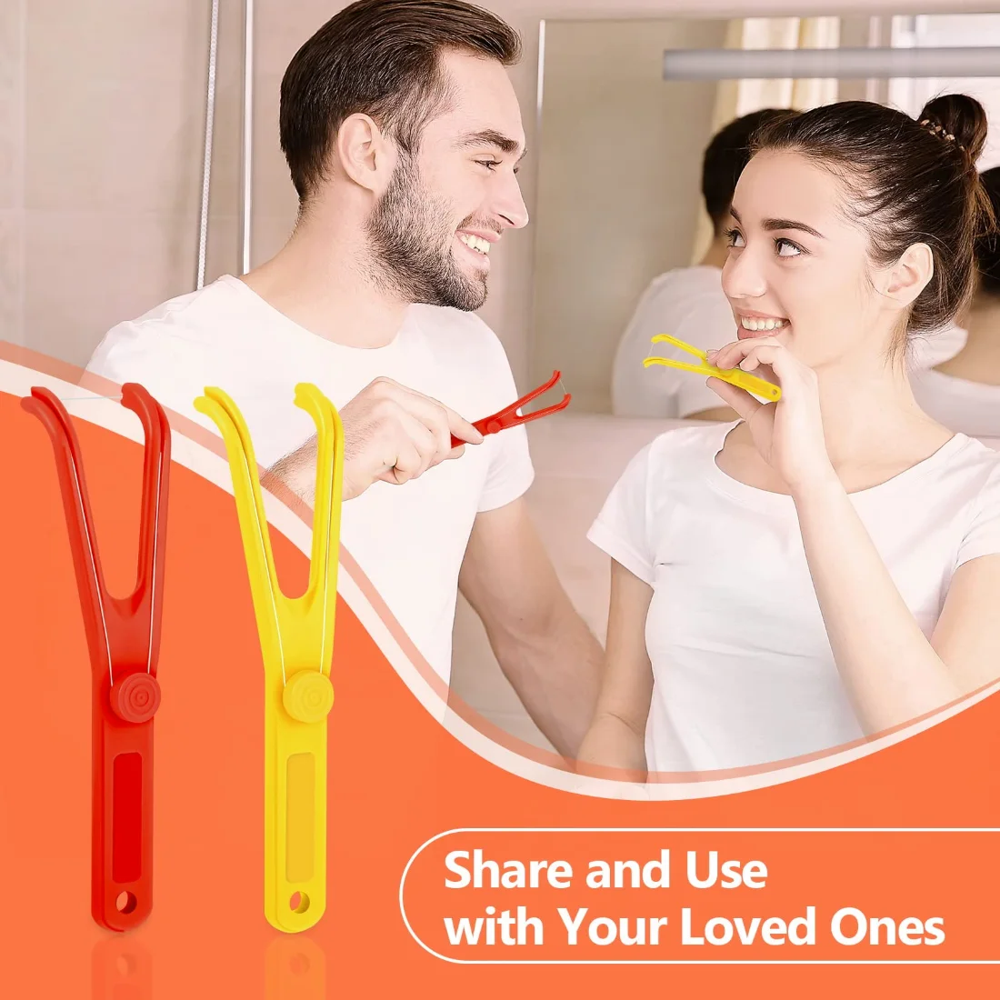 CHENGU Reusable dental floss holders, Red, Yellow, 4 pcs, view 2