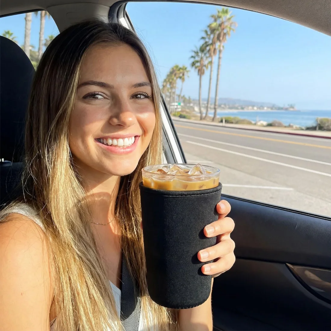 CHENGU Iced coffee cup sleeves, Black, Solid Color, view 2