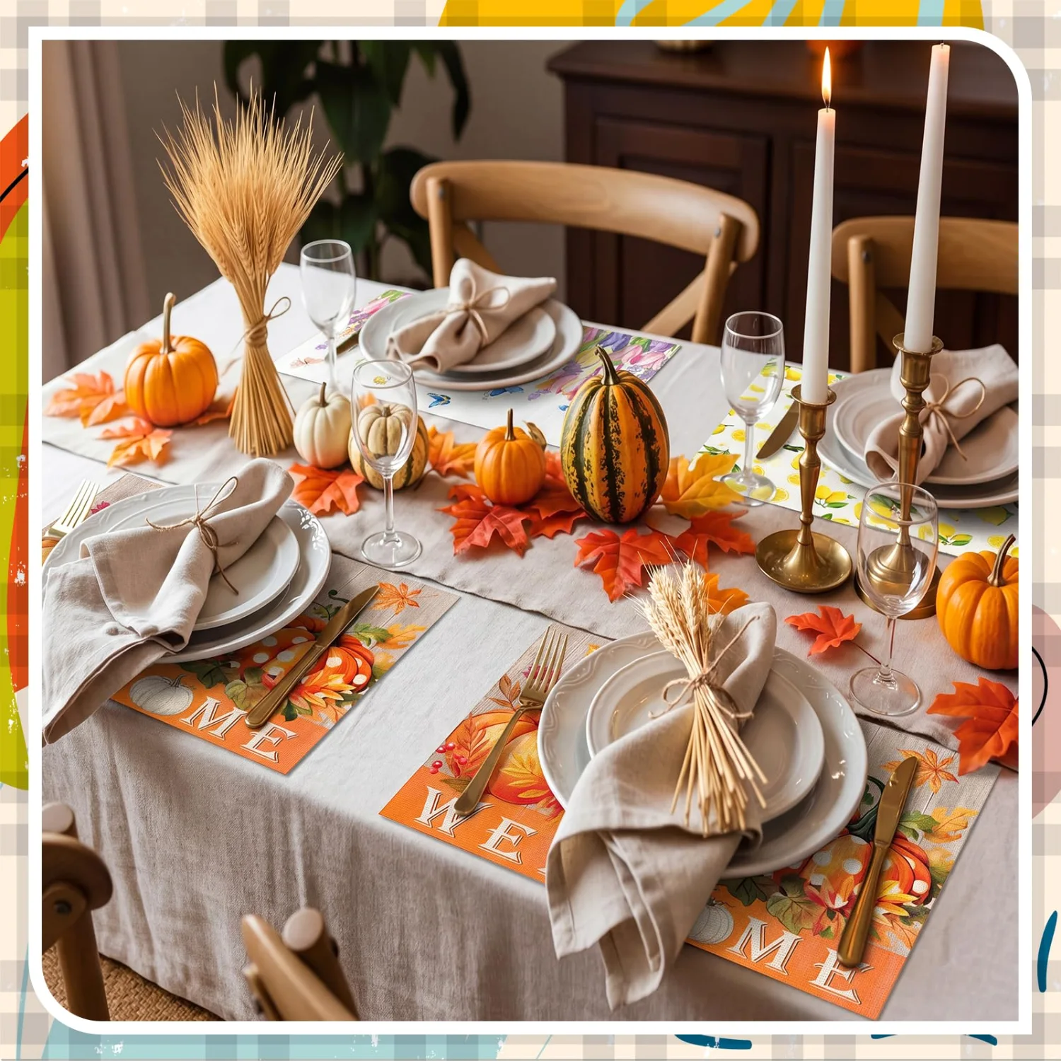 CHENGU Reversible holiday placemats, Colorful, 12 x 18 inches Rectangle, 8 pcs