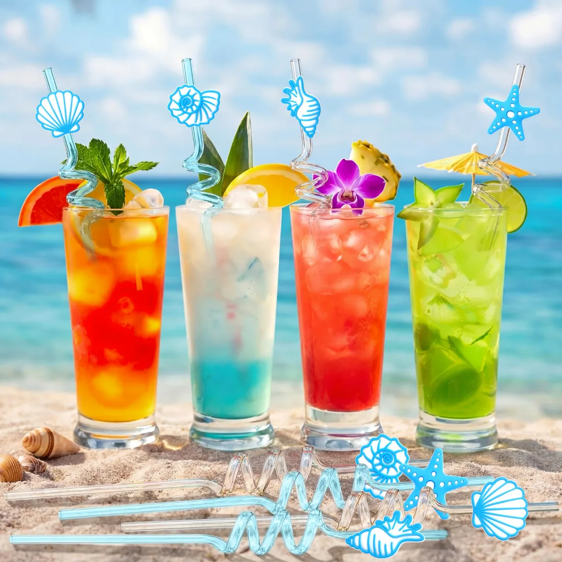 CHENGU Seashell starfish spiral straws, view 2