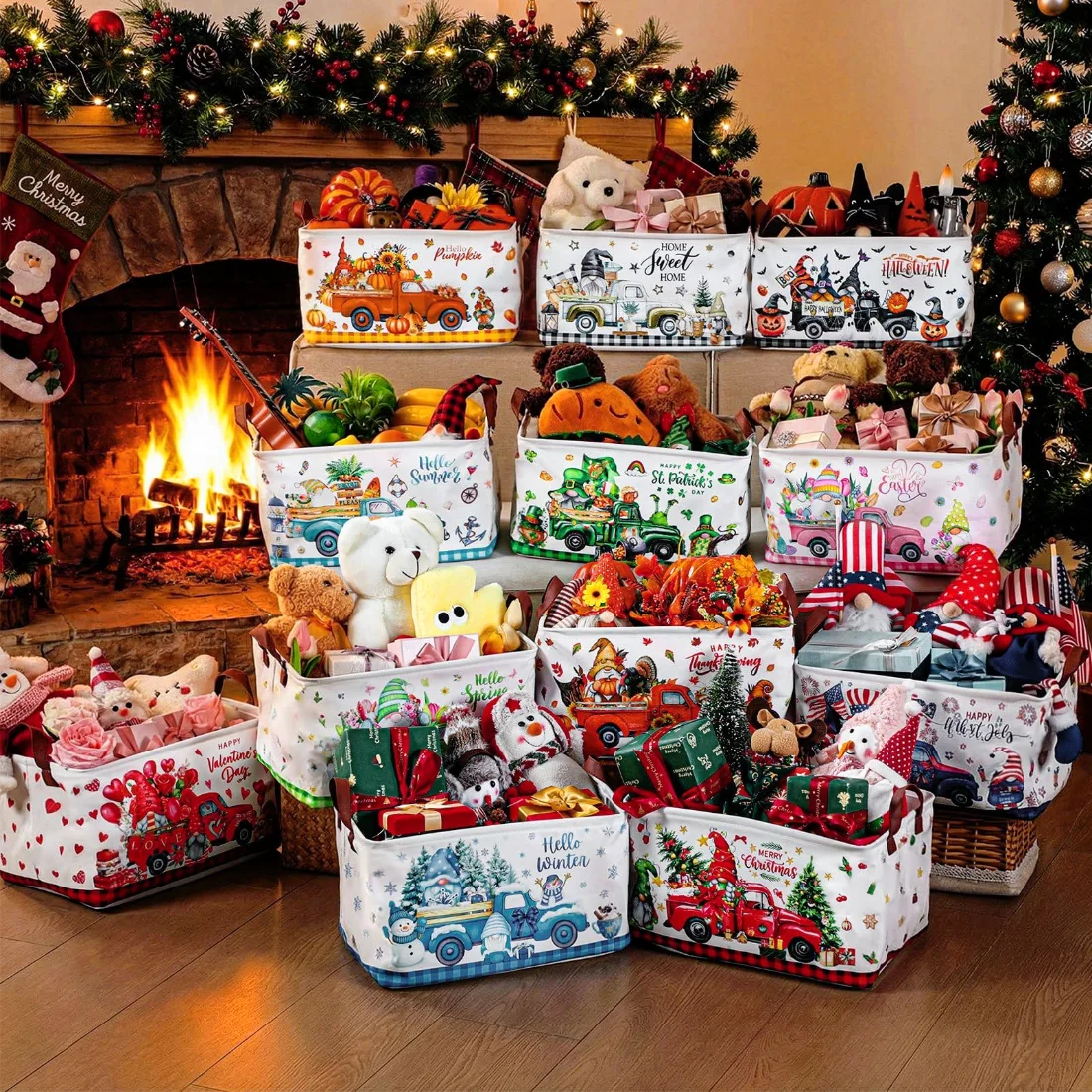 CHENGU Collapsible holiday storage bins, Retro, 12 pcs, view 4