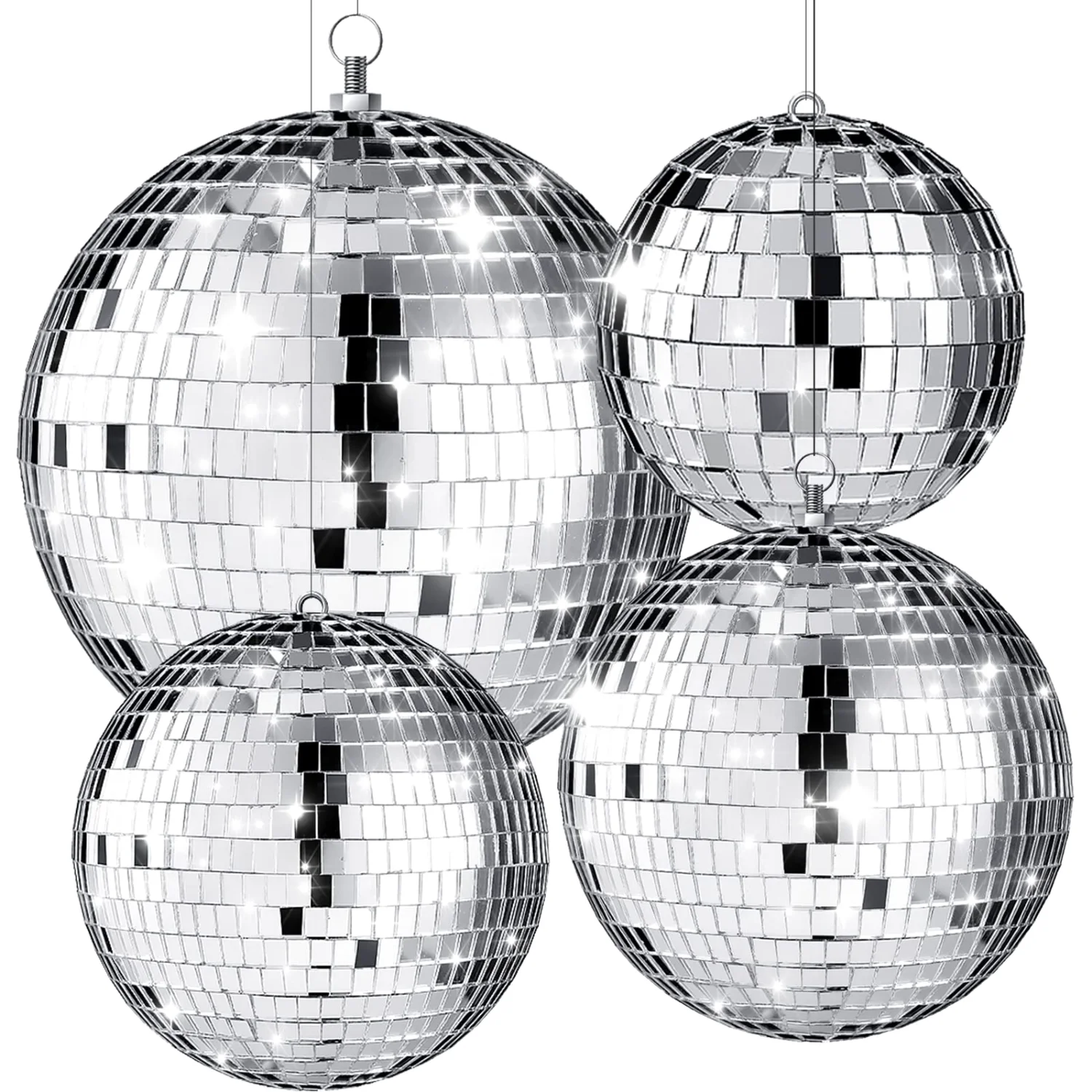 CHENGU Silver disco ball set, 12 Inch, 8 Inch, 6 Inch, 4 Inch