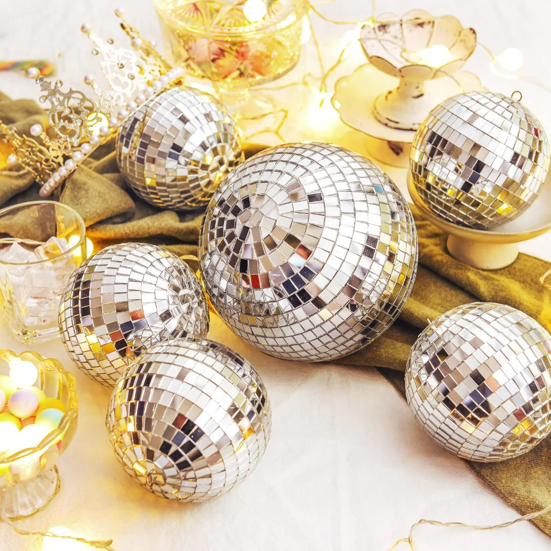CHENGU Silver disco ball set, 6 Inch, view 4