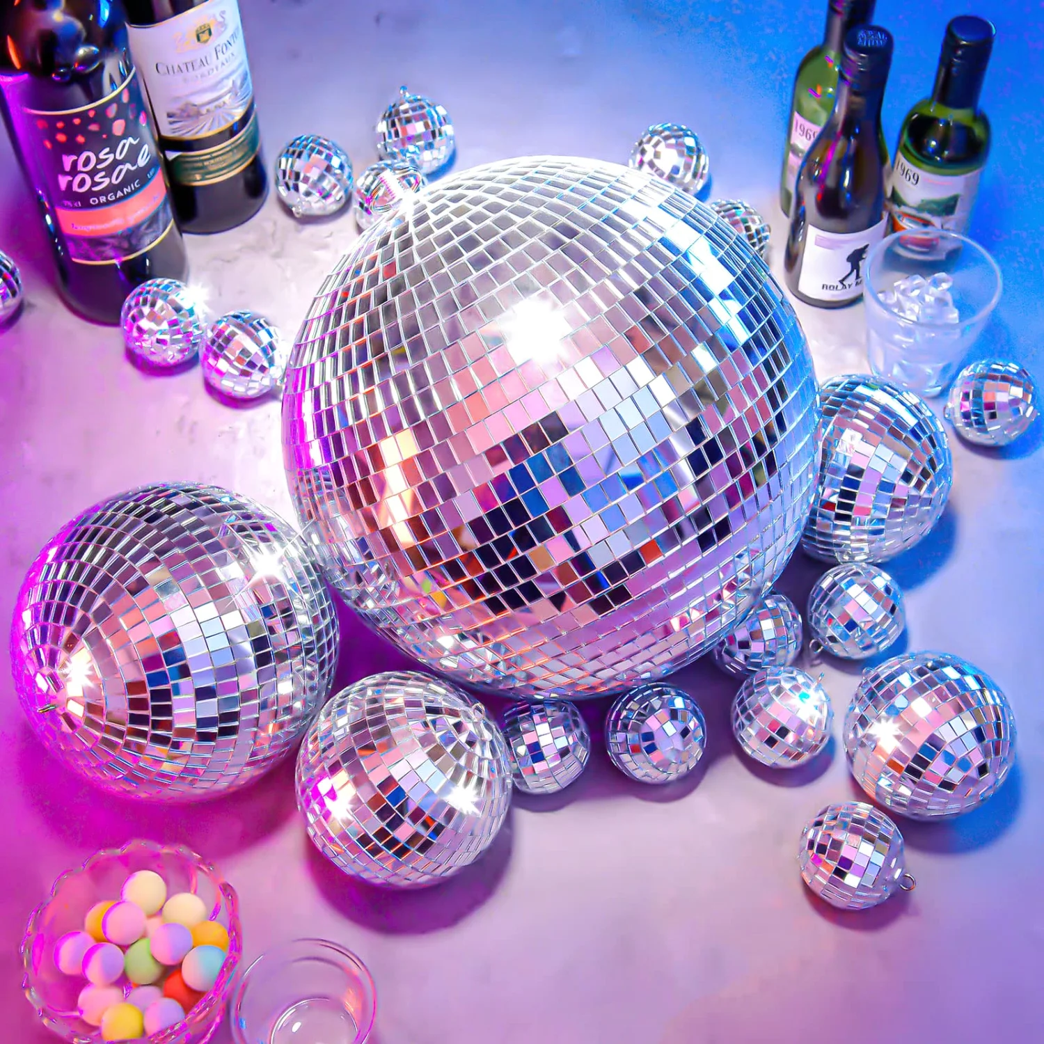 CHENGU Silver disco ball set, 8 Inch, 6 Inch, 4 Inch