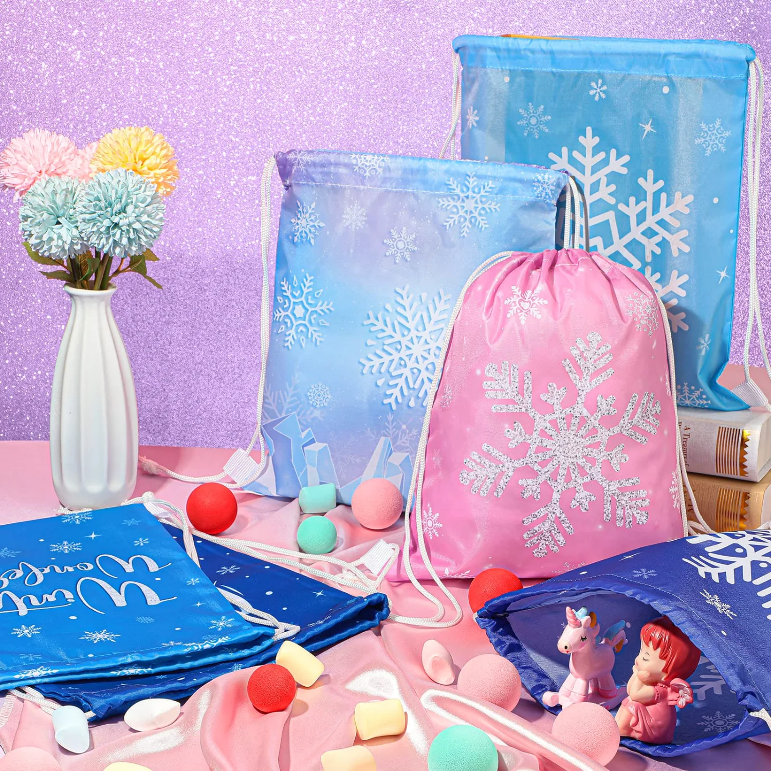 CHENGU Snowflake party favor bags, Purple, 14 pcs